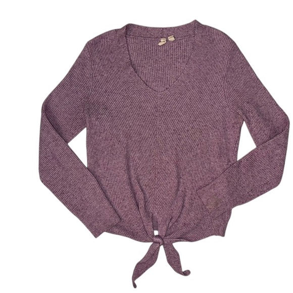 Moth Anthropologie Lightweight Tie Front V Neck Lavender Purple Sweater Size M - Picture 1 of 3